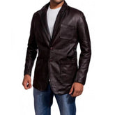 Veste en cuir de vachette marron de style blazer classique pour homme